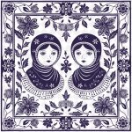 فایل لایه باز طرح تک رنگ تصویر دو دختر با حاشیه های گل فایل لایه باز طرح تک رنگ تصویر دو دختر با حاشیه های گل
