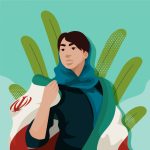 وکتور تصویر خانم جوان با پرچم کشور ایران وکتور تصویر خانم جوان با پرچم کشور ایران