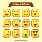 وکتور مجموعه شکلک های مربعی طرح تخت