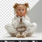 فایل لایه باز تصویر کودک با لباس سفید در حال فکر کردن