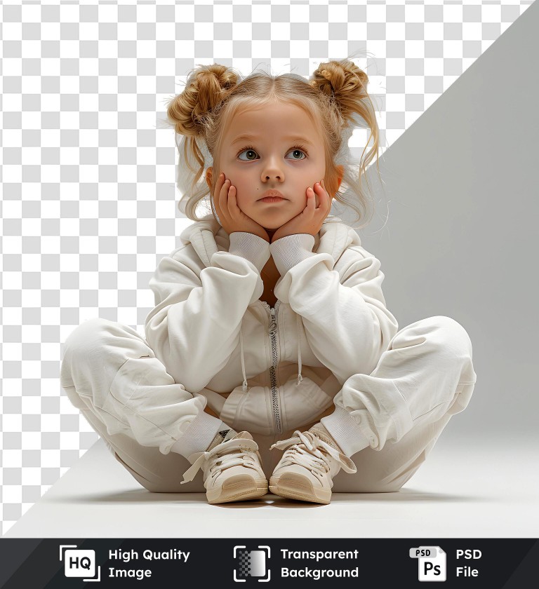 فایل لایه باز تصویر کودک با لباس سفید در حال فکر کردن