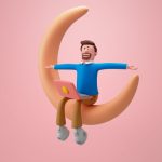 فایل لایه باز کاراکتر کارتونی مرد نشسته بر روی ماه فایل لایه باز کاراکتر کارتونی مرد نشسته بر روی ماه