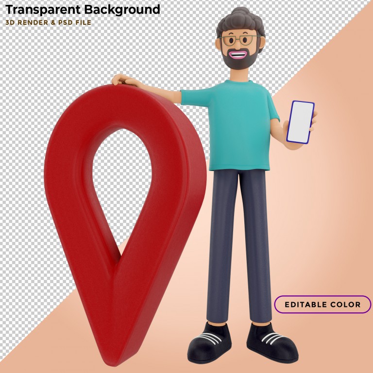 فایل لایه باز شخصیت کارتونی مرد درحال نشان دادن لوکیشن