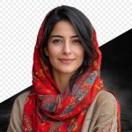 فایل لایه باز خانم جوان با روسری قرمز گلدار