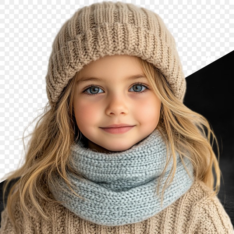 فایل لایه باز تصویر دختر بچه با لباس زمستانی گرم
