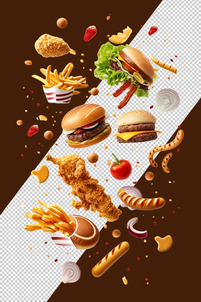فایل لایه باز فست فود پاشیده شده در تصویر