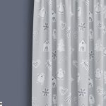 فایل لایه باز موکاپ بخش از پرده و دیوار خاکستری