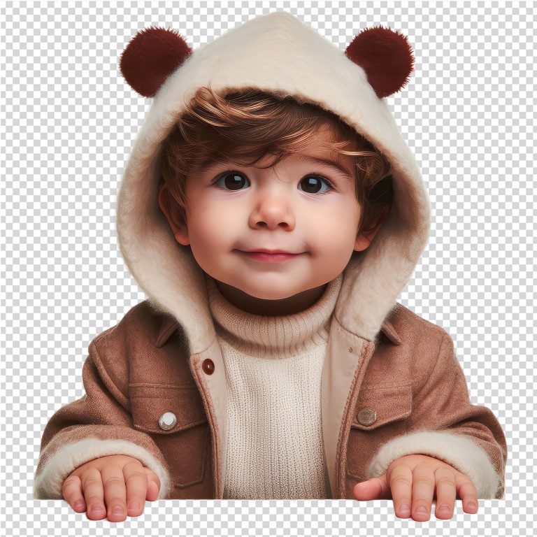 فایل لایه باز تصویر کودکی که ژاکت خرسی پوشیده