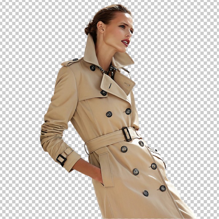 فایل لایه باز تصویر پرتره خانم جوان با پالتو کرمی رنگ