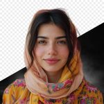 فایل لایه باز تصویر دختر جوان با شال و لباس رنگی