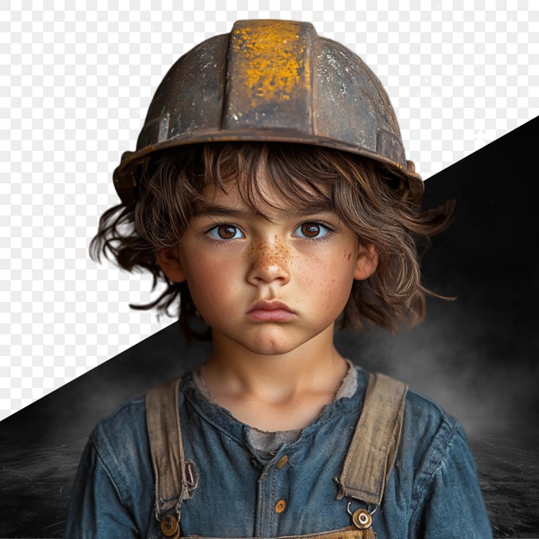 فایل لایه باز پرتره کودک کار با کلاه ایمنی