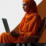 فایل لایه باز تصویر خانم باحجاب درحال کار با لپ تاپ فایل لایه باز تصویر خانم باحجاب درحال کار با لپ تاپ
