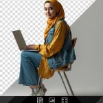 فایل لایه باز خانم با حجاب درحال کار با لپتاپ فایل لایه باز خانم با حجاب درحال کار با لپتاپ