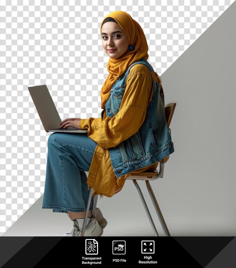 فایل لایه باز خانم با حجاب درحال کار با لپتاپ