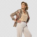 فایل لایه باز زن میانسال زیبا که با لباس های مد ژست می گیرد فایل لایه باز زن میانسال زیبا که با لباس های مد ژست می گیرد