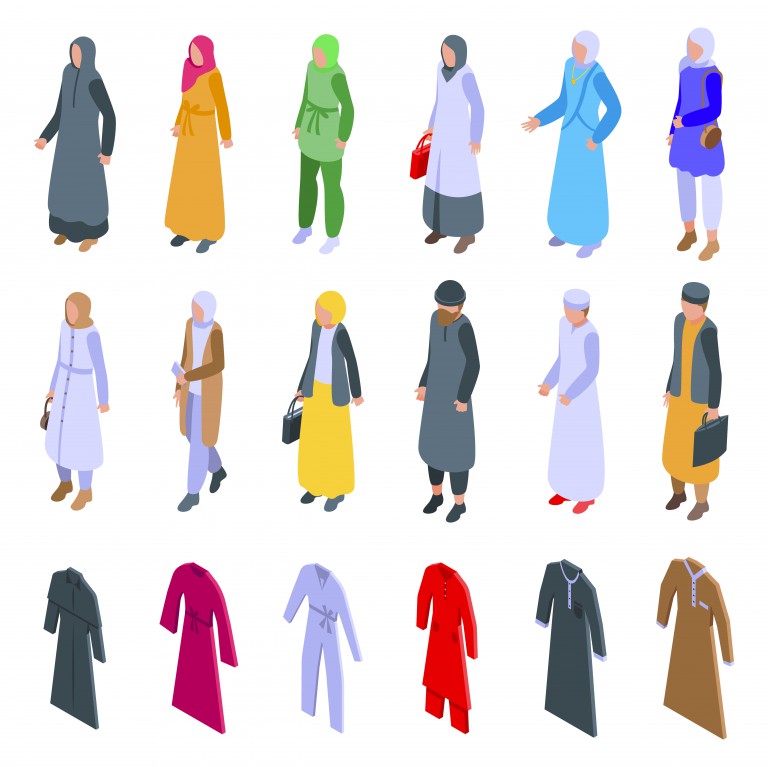 وکتور مجموعه ایزومتریک آیکون مردم مسلمان