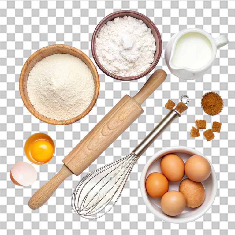فایل لایه باز مواد اولیه پخت شیرینی در پس زمینه شفاف