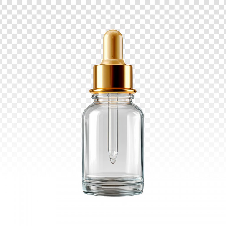 فایل لایه باز بطری قطره چکان شیشه ای خالی با درپوش طلایی