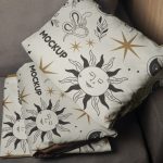فایل لایه باز موکاپ کوسن مبل روی مبل رنگ تیره فایل لایه باز موکاپ کوسن مبل روی مبل رنگ تیره