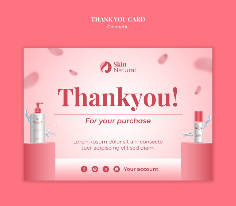 فایل لایه باز کارت تشکر فروشگاه آرایشی