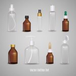 وکتور مجموعه بطری های شیشه ای و شفاف