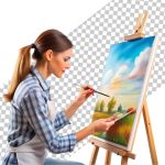 فایل لایه باز خانم جوان در حال نقاشی