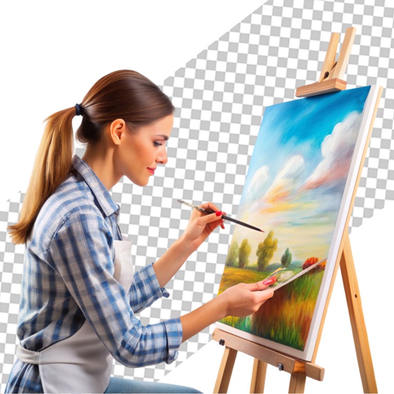 فایل لایه باز خانم جوان در حال نقاشی