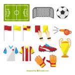 وکتور مجموعه عناصر فوتبال با تجهیزات وکتور مجموعه عناصر فوتبال با تجهیزات