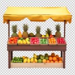 فایل لایه باز غرفه میوه های مختلف با پس زمینه شفاف جدا شده فایل لایه باز غرفه میوه های مختلف با پس زمینه شفاف جدا شده