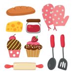 وکتور تصویر وسایل شیرینی پزی با کاپ کیک وکتور تصویر وسایل شیرینی پزی با کاپ کیک