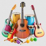 فایل لایه باز مجموعه از وسایل موسیقی در کنار هم