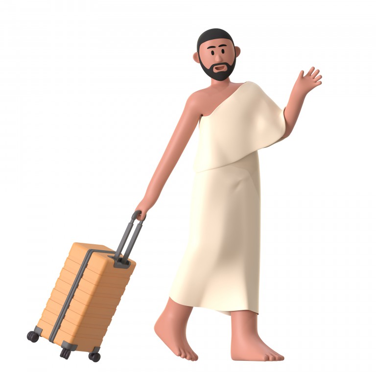 فایل لایه باز کاراکتر کارتونی با لباس حج و چمدان