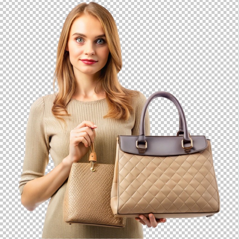 فایل لایه باز تصویر خانم جوان با کیف دستی