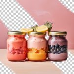 فایل لایه باز شیشه های پر شده از دسر میوه ای
