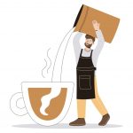 وکتور باریستا در حال ریختن شیر در فنجان بزرگ قهوه