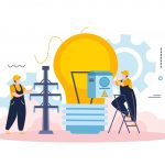 وکتور تصویر کارتونی شخصیت برقکار در حال انحام کار