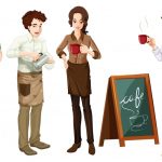 وکتور کافه با افراد در حال کار