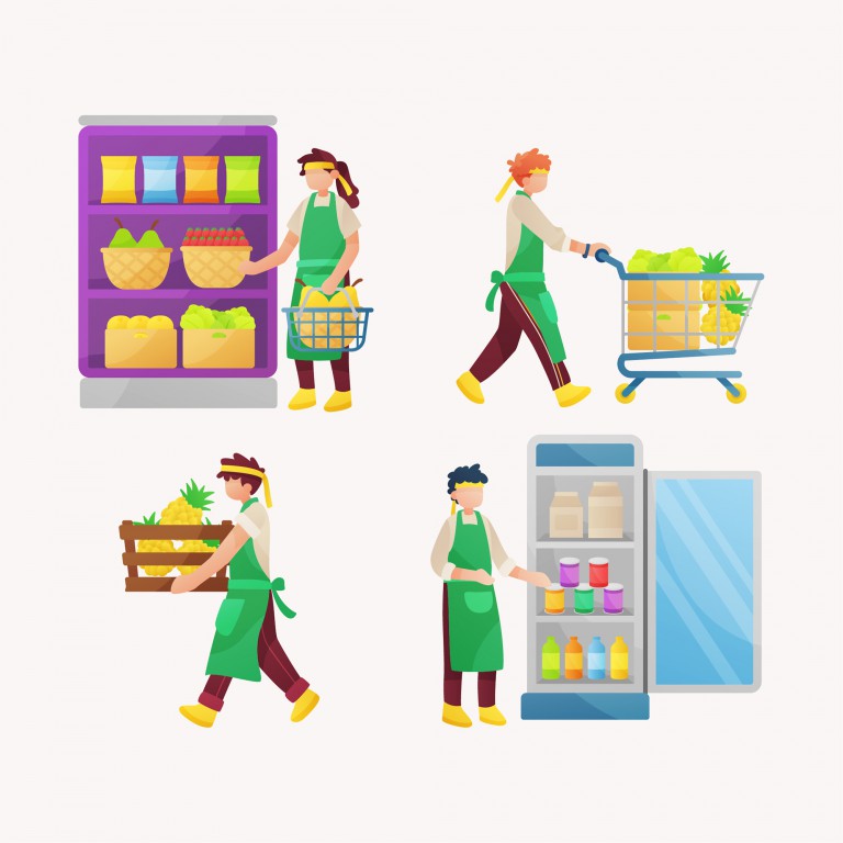 وکتور مجموعه کارکنان سوپرمارکت
