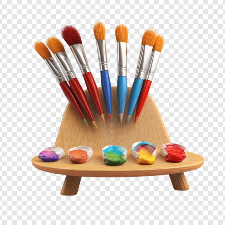 فایل لایه باز برس رنگی و نگهدارنده چوبی با پالت رنگ