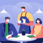 وکتور افراد با ماسک در کافی شاپ