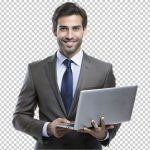 فایل لایه باز مرد با لپ تاپ درحال لبخند زدن به دوربین پس زمینه شفاف فایل لایه باز مرد با لپ تاپ درحال لبخند زدن به دوربین پس زمینه شفاف