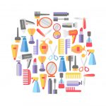وکتور دایره پر شده از ابزارهای آرایشگری وکتور دایره پر شده از ابزارهای آرایشگری