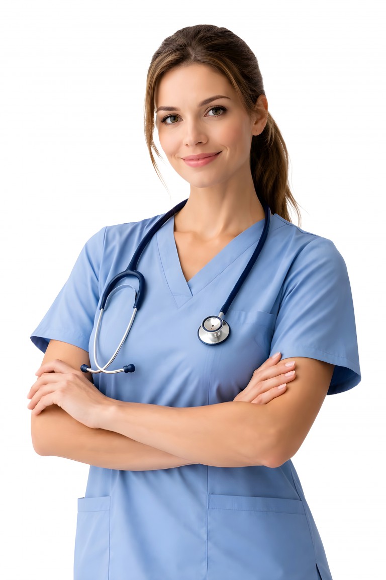فایل لایه باز موکاپ خانم پرستار درحال لبخند زدن به دوربین