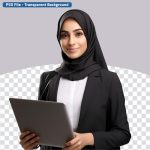 فایل لایه باز زن مسلمان با حجاب در حال کار