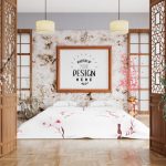 فایل لایه باز موکاپ قاب عکس در اتاق خواب شیک فایل لایه باز موکاپ قاب عکس در اتاق خواب شیک