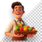 فایل لایه باز مرد خندان با ظرف میوه
