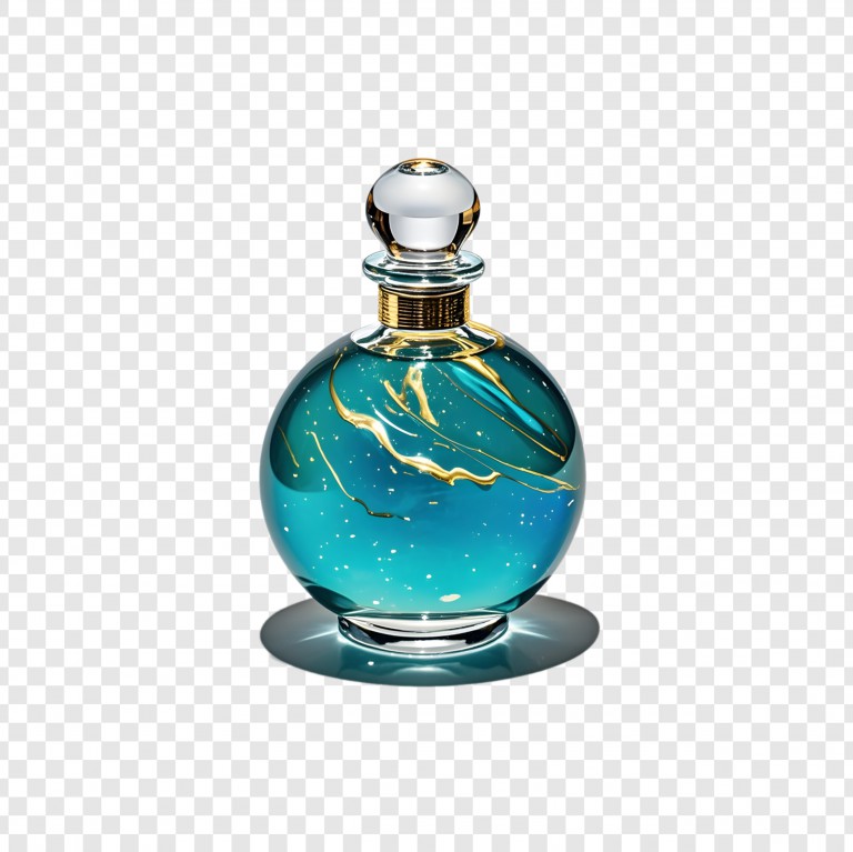 فایل لایه باز بطری شیشه ای عطر در پس زمینه شفاف
