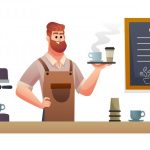 وکتور تصویر سازی باریستا در حال بردن قهوه