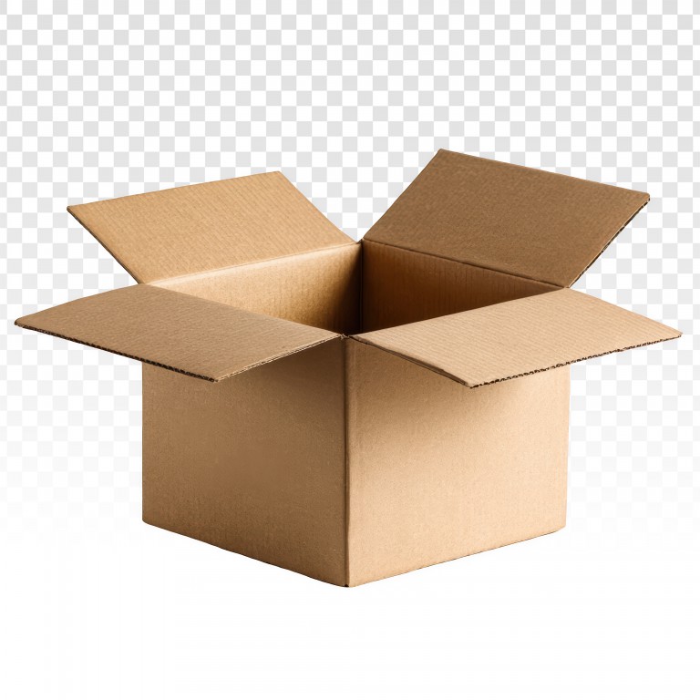 فایل لایه باز جعبه مقوایی باز پس زمینه شفاف