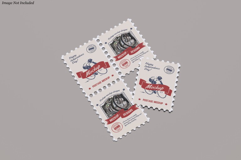 فایل لایه باز موکاپ مجموعه تمبر پستی با پس زمینه خاکستری